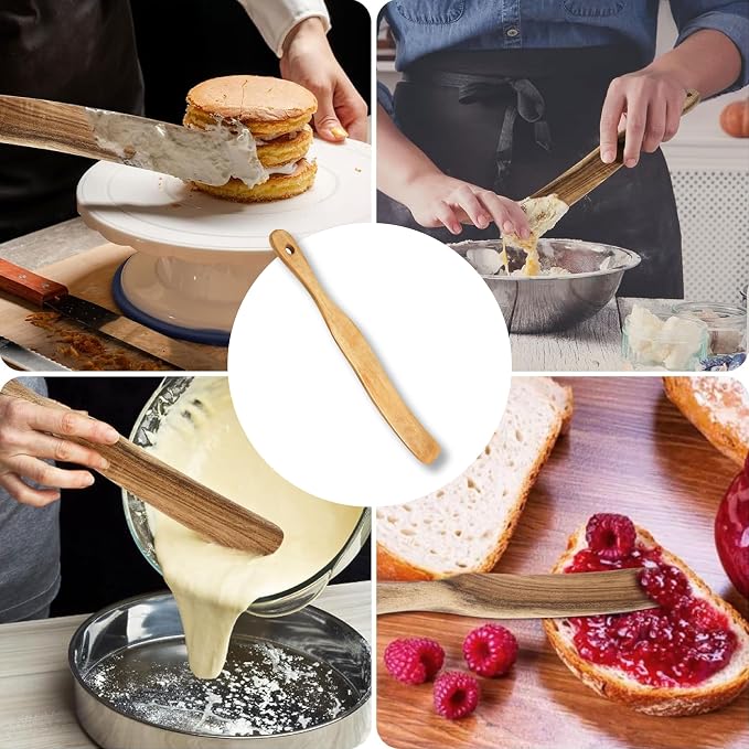 Wooden Spurtle 2Pcs, Skinny Teak Spatula for Sourdough Starter | Natural teak & earlywood, BPA-free, heat-resist, ergonomic, hand wash, oil periodically, for sourdough, gift for bakers