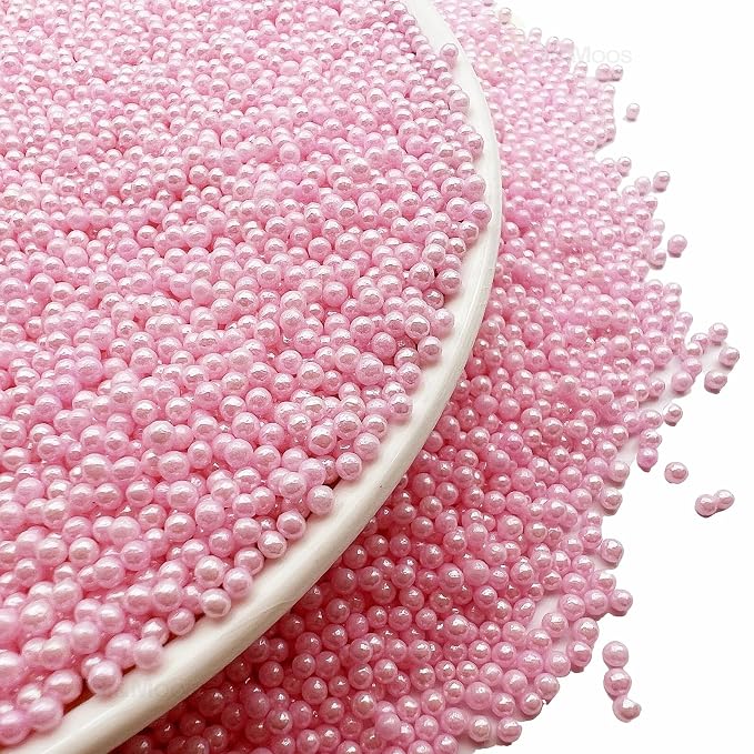 SE Si&Moos Nonpareil Sprinkles, 2mm Baby Pink Mini Edible Pearls Pink Sprinkles for Cake Decorating Halloween Cookie Decorations Wedding Baby Shower Party Christmas Holiday Supplies 3.5 OZ