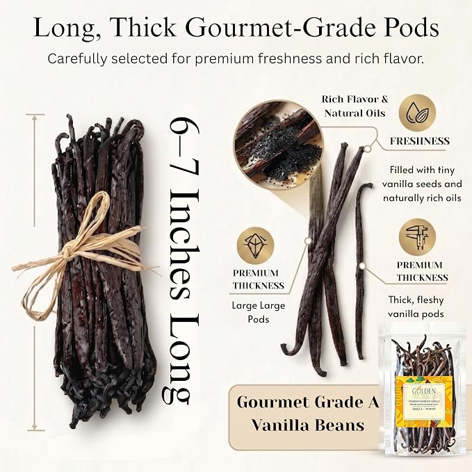 Vanilla Beans 25 Count, Grade A Vanilla Bean Pods 6–7 Inches, Whole Vanilla Beans for Homemade Vanilla Extract, Bourbon Vanilla Pods, Fresh, Moist & Aromatic, Non-GMO