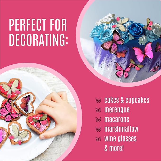 Sugar Robot Inc. Edible Butterflies Large Size Premium Crafted Made in the USA Cake and Cupcake Toppers, Decoration (Pink)
