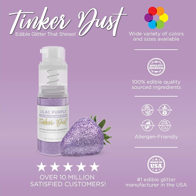 Bakell - Lilac Purple Tinker Dust (4g, 1x Mini Spray Pump) Edible Glitter for Food, Desserts, and Baked goods!