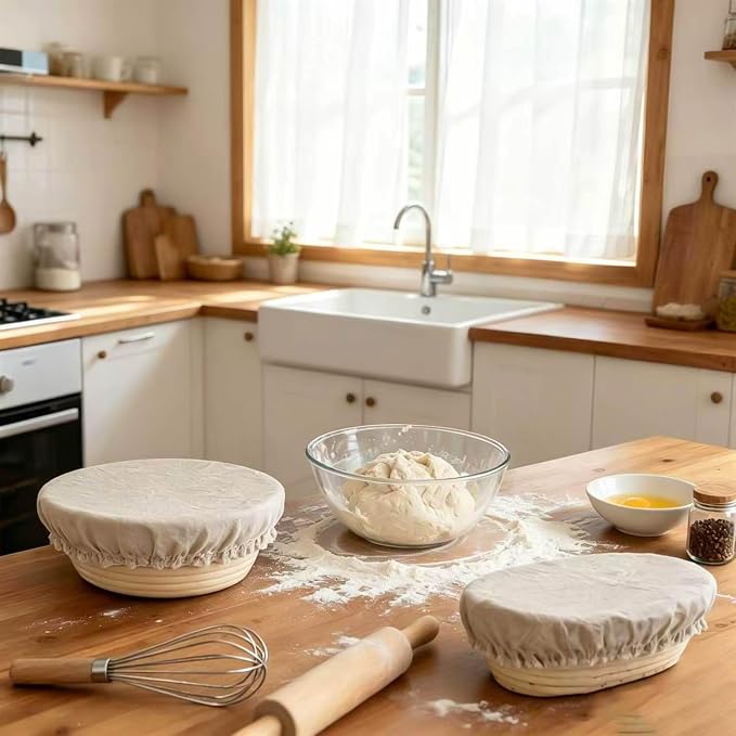 2 Pack Reusable Oval Organic Linen Bowl Covers, 10 IN Bread Proofing Cover, Elastic Cover for Sourdough, 100% Natural Organic Linen, Unplored, Unbleached, Perfect for Bread Banneton Proofing Basket