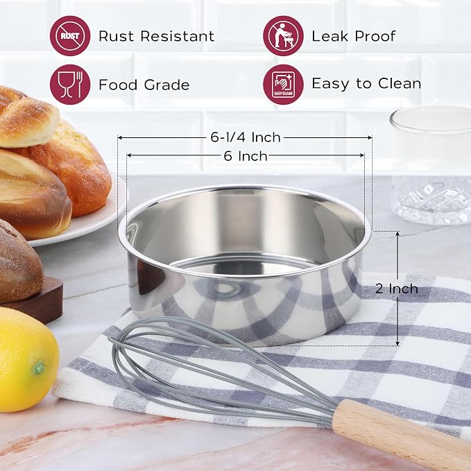 Onader 6 Inch Round Cake Pan Tin Set of 3, Stainless Steel Small Baking Pan for Wedding Birthday