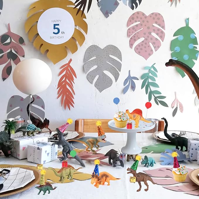 Dinosaur Cake Toppers with Mini Birthday Party Hat Color Balls Cake Decorations for Dinosaur Themed Baby Shower Birthday Party Supplies (Dinosaur)