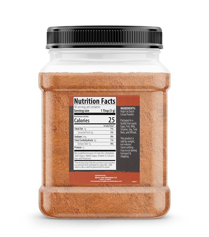 Birch & Meadow High Fat Dutch Cocoa Powder, 22-24% Fat Content, Baking & Desserts, Rich Flavor (16 Ounce)