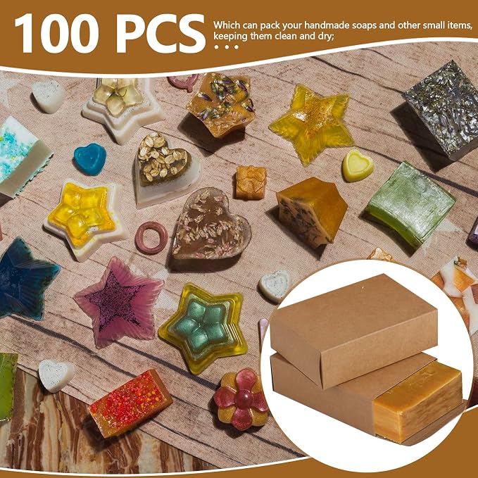 RYKOMO 100 Pack Kraft Soap Boxes Packaging for Homemade Soap, 3.8 x 2.8 x 1.2 Inch Small Soap Packaging Boxes Mini Soap Gift Box for Homemade Soaps Bakery Candy Cookies Packaging
