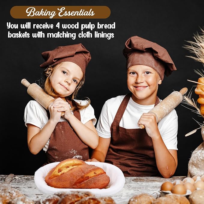 Baderke 4 Pack Banneton Bread Proofing Basket Set 10 Inch Wood Pulp Sourdough Proofing Basket Non Stick Sourdough Banneton Bowl and Liners for Bread Baking Supplies(White,Oval)