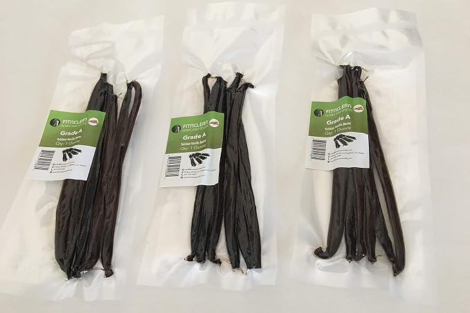1oz Vanilla Beans Grade A Tahitian for Extract, Cooking and Baking by FITNCLEAN VANILLA| 1 Ounce Bulk 6"-7" Moist Fresh Gourment NON-GMO Pods