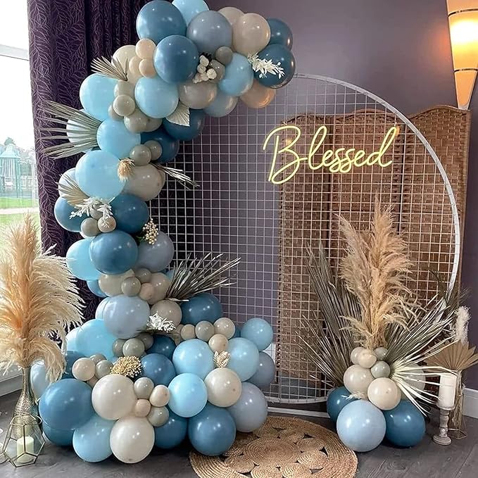Dusty Blue Balloons Garland Kit, Fog Blue Royal Blue Pastel Blue Sand White Metallic Gold latex Balloons for Bridal Shower Wedding Anniversary Birthday Party Decorations Supplies