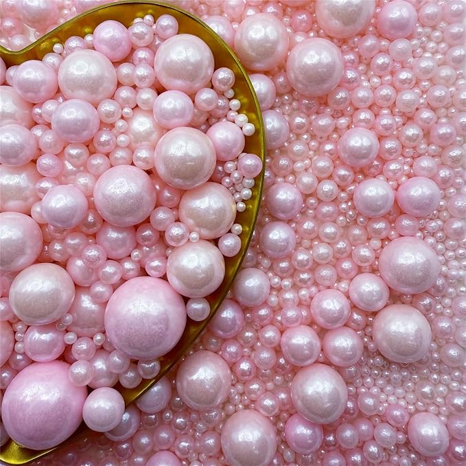 CandiJumpin Edible Pearls for Cake Decorating, Baby Pink Pearl Sprinkles Pink Sugar Pearls Edible Cake Decorations Pearl Sugar Sprinkles Valentines Cupcake Toppers Baby Shower Party Birthday Wedding Christmas Supplies 3 OZ