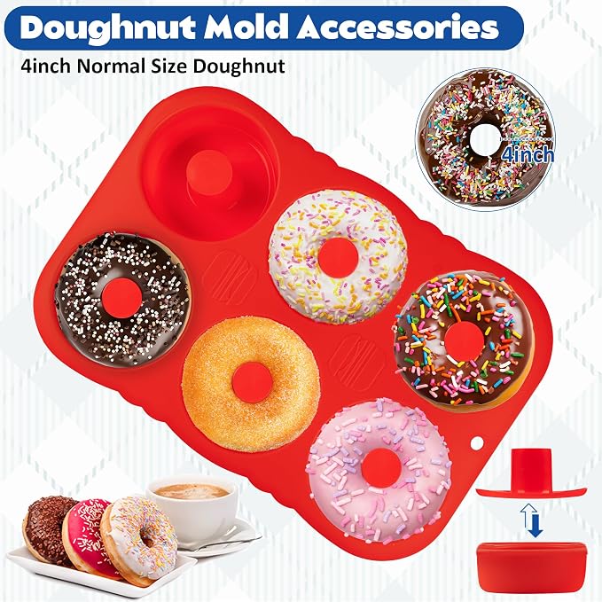 Silicone Hamburger Bun Mold and Bagel Pan, 6 Donut Inserts, 4 Inch | Hamburger Bun and Bagel Mold, Food-Grade Platinum Silicone, Non-Stick, Dishwasher Safe, 6PCS Donut Inserts Included