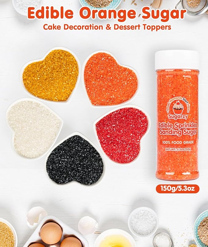 Edible Orange Sprinkles,Sanding Sugar Sprinkle for Cake Decorating,150g,Edible Coarse Sugar Crystals,Sprinkle Mix for Donut Cookies,Ice Cream,Fondant Cake,Caramel Apples,Cupcakes,Desserts,Wedding Birthday Party Supplies