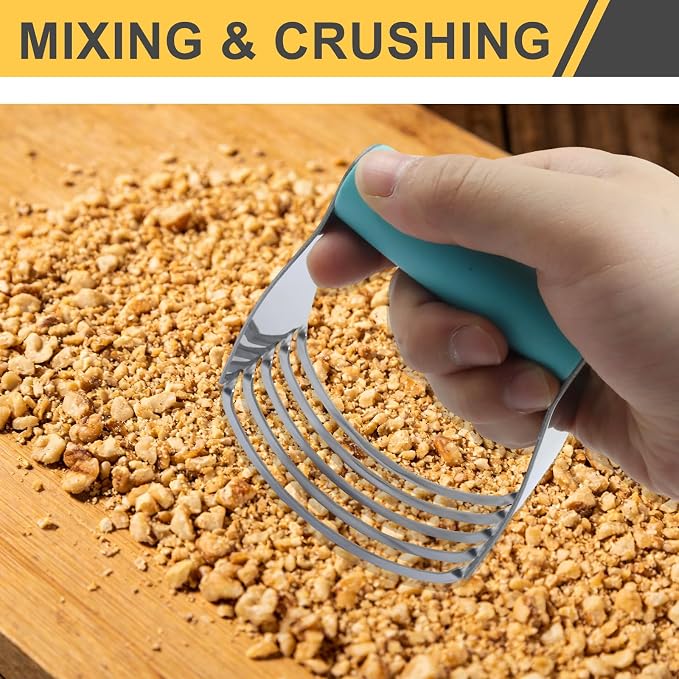 Stainless Steel Bench Scraper and Pastry Blender Cutter Set,Multipurpose Kitchen Baking Essential Tool with Comfortable Grip Handle for Baking/Nut Pie Dough Processing(Turquoise)