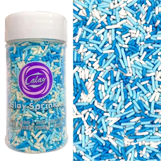 PhilaeEC Blue White Jimmies Sprinkle Edible Soft Jimmies Winter Frozen Sprinkle for Cake Decoration Cupcake Topper Cookie Baking Decorations Halloween Christmas Valentine Supplies 2.75oz/78g