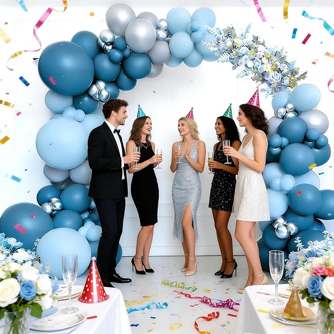Blue Silver Gray Balloons Garland Arch Kit, Dusty Blue Metallic Silver Balloon Arch Kit for Birthday Baby Shower Wedding Graduation Father’s Day Gender Reveal Bachelorette Engagement Party Decorations