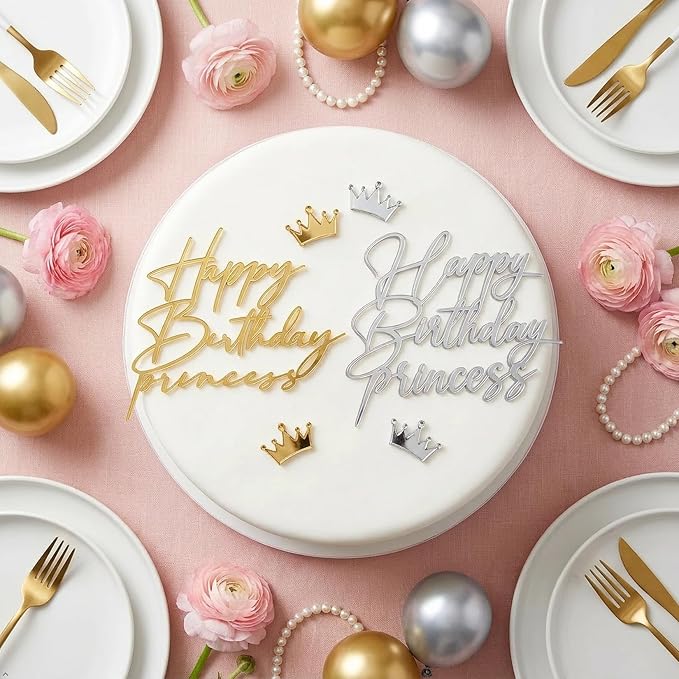 Acrylic Happy Birthday Cake Topper Durable Reusable Perfect for Birthday Cakes, Cupcakes, Dessert Tables Ideal for Kids Adults Birthday Celebrants (Gold,Sliver)