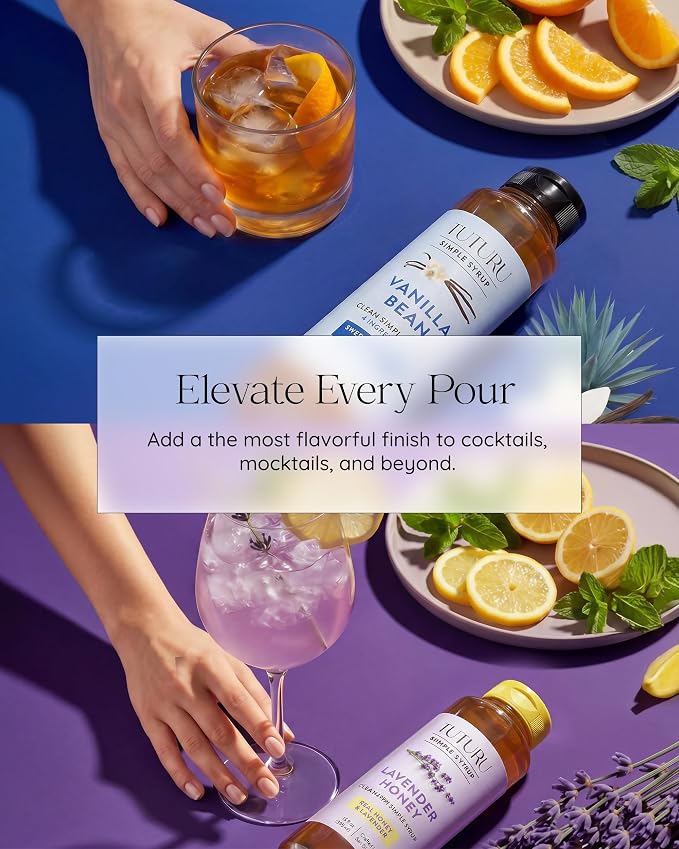 Spring Syrup Bundle - Lavender Simple Syrup and Vanilla Simple Syrup for Coffee, Cocktails, Matcha - Sweetened with real Honey and Agave Nectar - Infused with Real Spices - 13.5 oz (2 Pack)