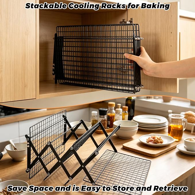 4 Tier Collapsible Cooling Racks for Cooking And Baking | 3 Setting Design, Adjustable & Stackable Cookie Cooling Racks, Dishwasher Safe Tiered Bread Cooling Rack for Picnic