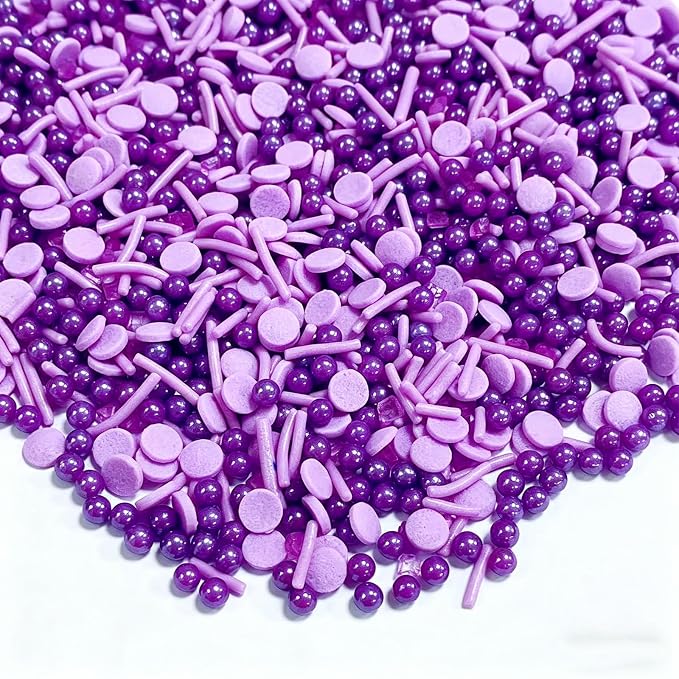 Sentovac Purple Sprinkles Edible Purple Round Confetti Jimmies Pearls for Cake Decorating Candy Cupcake Cookie Baking Ice Cream Dessert Vanlentine Halloween Christmas Holiday Decorations