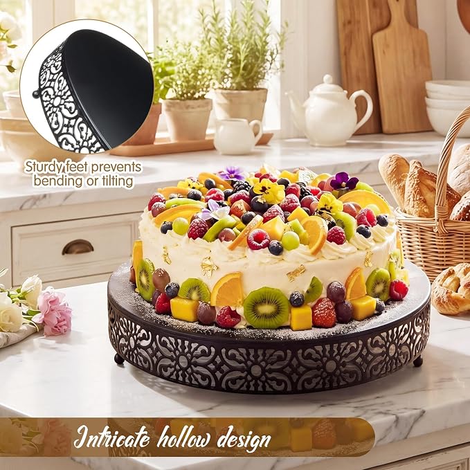 Wenqik 18 Inch Cake Stand Round Metal Cupcake Dessert Wedding Cake Stand Cookies Display Holder Fruit Food Serving Tray for Table Wedding Birthday Anniversary Party Decor (Black)