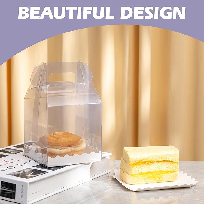 Crafare 15-Pack Individual Cupcake Containers with Handles, Food-Grade PET Single Cupcake Boxes | 4x4x6 Inch Clear Gable Boxes for Bakery, Party Favors & Retail15