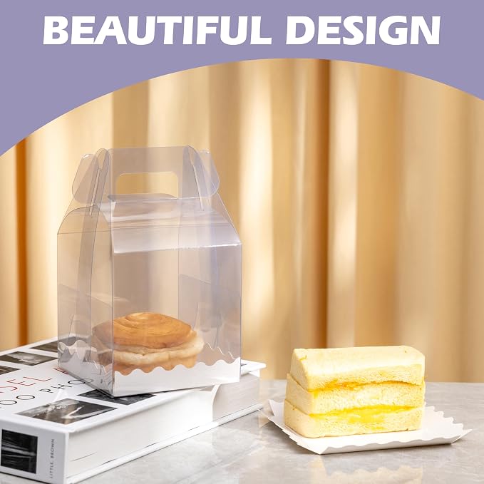 7-Pack Individual Cupcake Containers with Handles, Food-Grade PET Single Cupcake Boxes | 4x4x6 Inch Clear Gable Boxes for Bakery, Party Favors & Retail