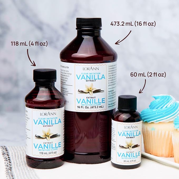 LorAnn Clear Imitation Vanilla Extract 16 Ounce (480ml) - Kosher, Vegan, Sugar-Free, No Corn Syrup, Perfect for Frostings, Cakes, Cookies, Pastries, Economical, Rich, Creamy Flavor, Non-Discoloring