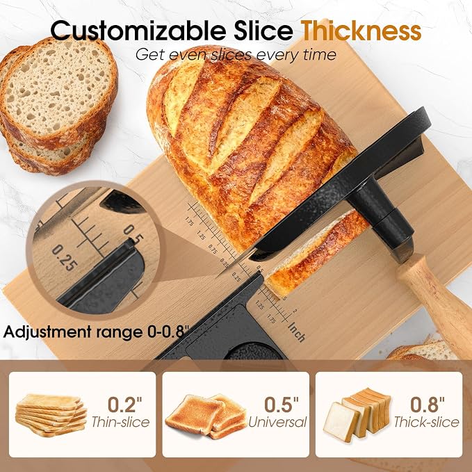 Manual Bread Slicer for Homemade Bread, Adjustable Thickness and Evenly Slicing, Sourdough Bread Slicer with Hand Crank, Clear Scale Line, Non-Slip Suction Base & Sharp Blade
