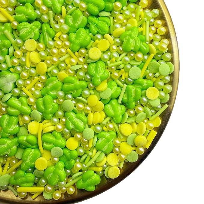 CandiJumpin Edible Cactus Sprinkles, Green and Yellow Pearl Sprinkles Easter Sprinkles Crunchy Jimmies Edible Pearls for Cake Decorating Pearl Decoration for Baking Baby Shower St Patricks Day Birthday Wedding Christmas Supplies 3 OZ