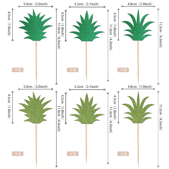 36 PCS Pineapple Cupcake Toppers Mixed Green Glitter Donut Pineapple Leaf Cupcake Picks Hawaiian Luau Cake Decorations for Pineapple Theme Summer Tropical Baby shower Kids Birthday Party Supplies