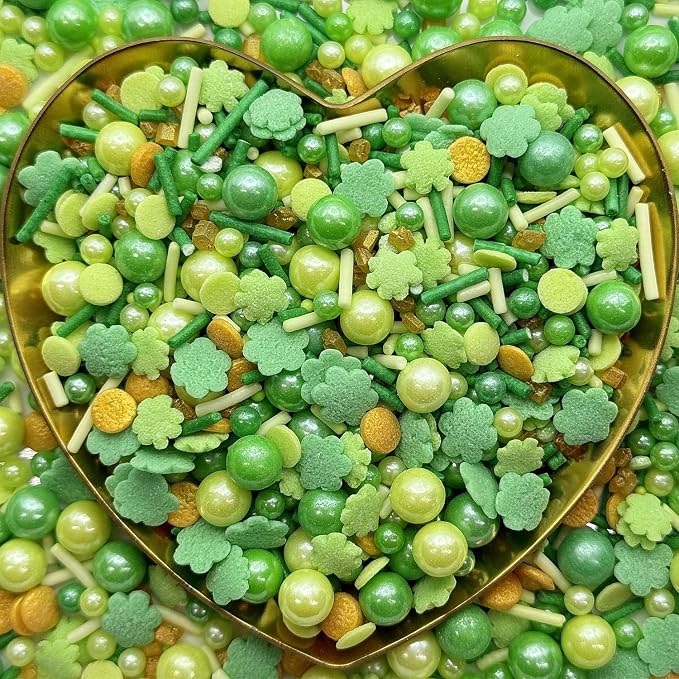 CandiJumpin Green Pearl Sprinkles, Edible Pearls and Jimmies Mix Green Sprinkles Crunchy Jimmies Edible Pearls for Cake Decorating Pearl Decoration for Baking Baby Shower St Patricks Day Birthday Wedding Christmas Supplies 3 OZ