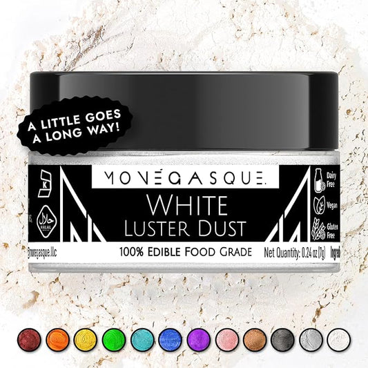 MONÉGASQUE White Edible Glitter for Drinks 7g – Edible Glitter for Cakes & Cocktails - White Luster Dust for Cake & Strawberries - Food Sprinkles & Drink Shimmer - 4th of July Cake Decorations Spray