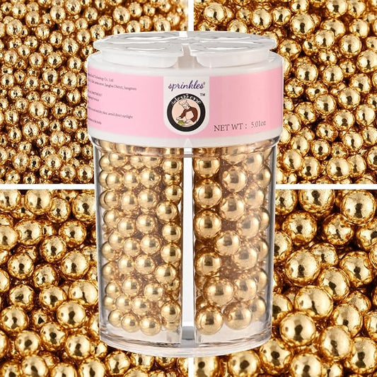 HeDeon&Rles Edible Gold Preals Sprinkles for Baking 4 Size（2mm 4mm 7mm 10mm）Gold Sprinkles for Cake Cupcake Pancake Ice Cream Decoration