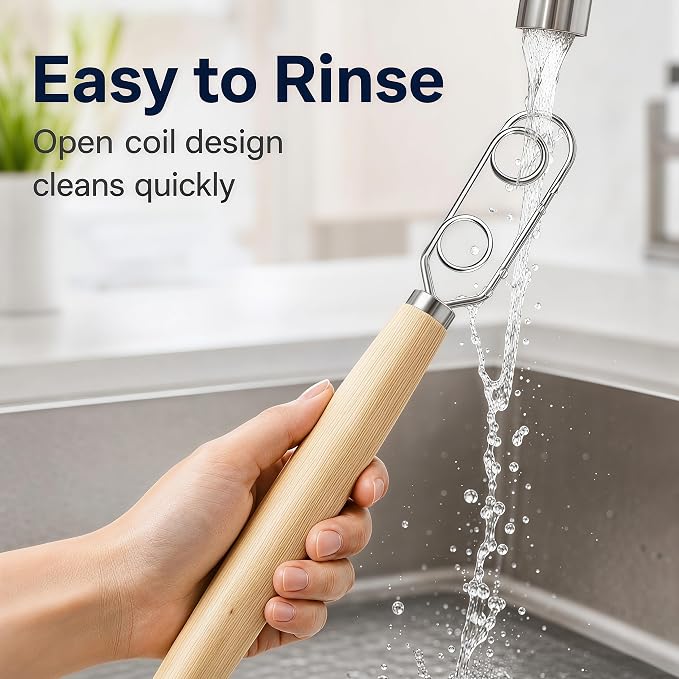 Digead Danish Dough Whisk, Stainless Steel Dutch Whisk with Wooden Handle | Ergonomic Manual Mixing Tool for Home Baking: Heavy Dough, Sourdough Bread, Pizza Dough, Cake Batter (13 inch)