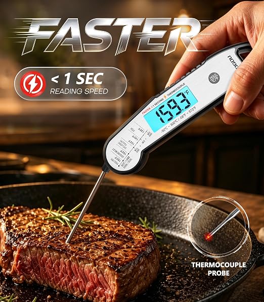 Atogou Professional Meat Thermometer Digital, Silver | <1 Sec Instant Read & ±0.5℉ Accuracy, IP67 Waterproof, Thermocouple Sensor Probe, for Kithchen, BBQ, Grill for Men Him Dad
