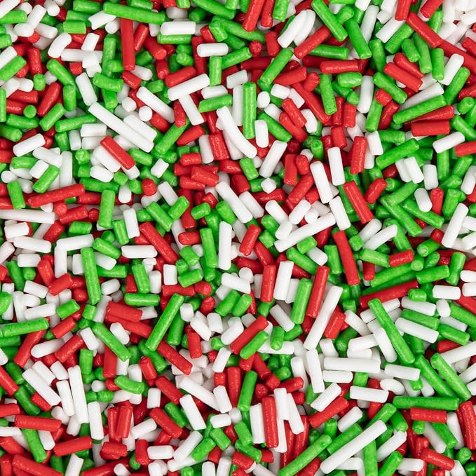 Twisweet Christmas Sprinkles, Edible Red Green White Sprinkles for Cake Decorating, Christmas Jimmies Sugar Sprinkle, Confetti Baking Candy Mix, Cake Topper Ice Cream Cupcake Cookie Toppings Dessert Decorations, Xmas Party Supplies (130g/4.58oz)