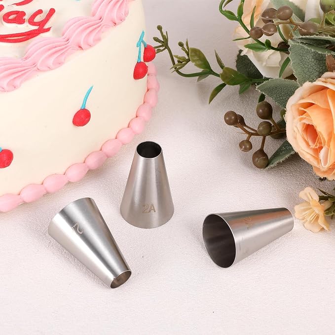 3 Pcs 2A Piping Tip, Large Piping Tips for Cake Decorating Round Plain Icing Tip for Macarons Filling Cupcake Frosting Nozzles Stainless Steel Baking Decoration Tools