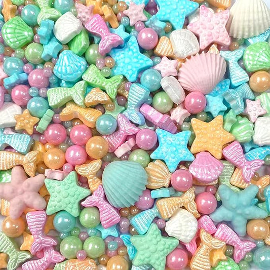 PhilaeEC Mermaid Sprinkle Ocean Theme Party Cake Decoration Starfish Shell Pearl Mermaid Mix Candy Edible Cookie Cupcake Toppers Valentines Halloween Christmas Supplies 3.53oz