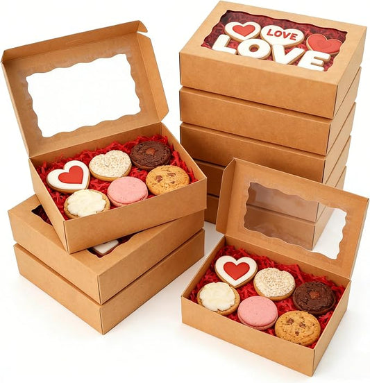 50pcs 8x5x2 Inch Cookie Boxes Bakery Boxes with window Chocolate Covered Strawberries Box Treat Box for Macaroon Dessert Pastry Muffins-Brown