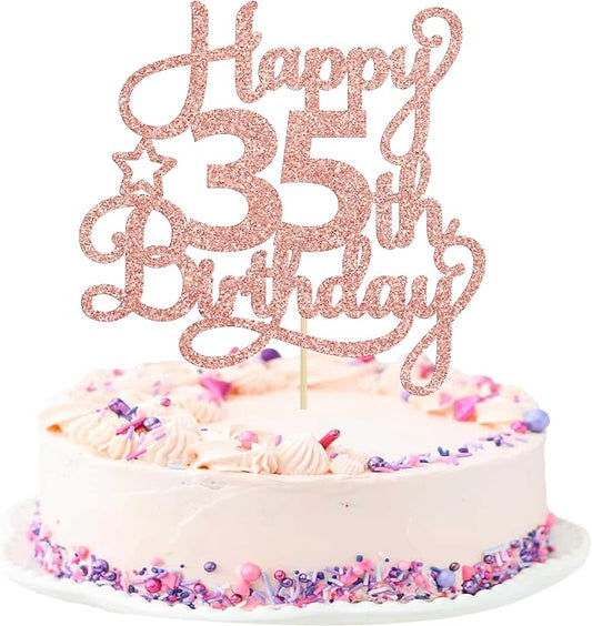 1 Pack Happy 35th Birthday Cake Topper Rose Gold Glitter 35 & Fabulous Cheers to 35 Years Old Birthday Cake Pick for Celebrating 35th Birthday Anniversary Party Cake Decorations Supplies