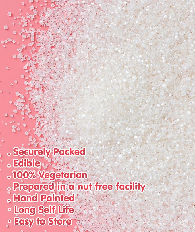 Edible White Sprinkles,Edible Sanding Sugar Crystals for Cake Decorating,150g,Sprinkle Mix for Baking Decorations,Donut Cookies,Ice Cream,Fondant Cake,Caramel Apples,Cupcakes,Desserts Toppers,Wedding Birthday Party Supplies