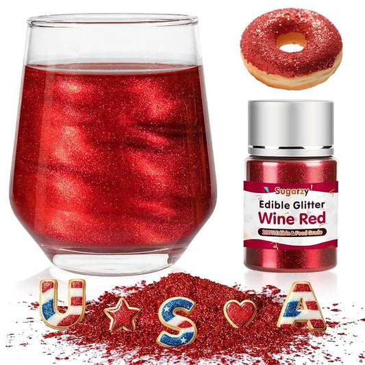 Edible Red Glitter for Drinks,Food Grade10g,Red Sprinkles Cake Decorating,Edible Luster Dust for Cocktail Beverages,Food Coloring Shimmer Powder for Baking,Cake Cupcakes Cookies Drinks Candy Strawberries Decorations,Holidays,4th of July Birthday Patrio...