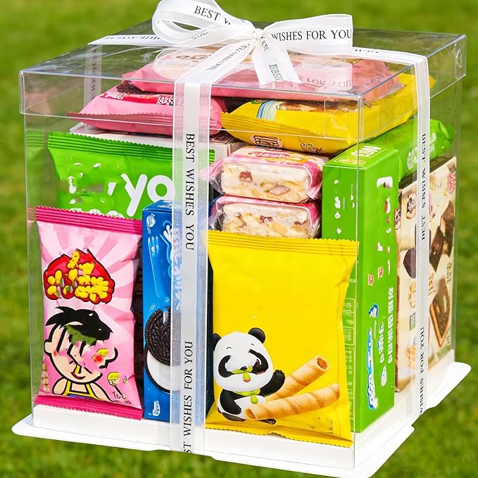 6 Pack Clear Cake Box, 2-Layer Transparent Cakes Box with Ribbon, 10" X 10" X 9" Tall Cake Carrier Boxes with Sturdy Board for Bakery Dessert Bread Pastry Birthday Parties, Wedding Graduation