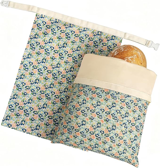 2 Pack Beeswax Bread Bags for Sourdough Homemade Bread, XL Reusable Bread Storage Bag, Organic Waxed Line and Linen Fabric Bread Bag for Home Bakers, Picnics Work or Gift-Giving