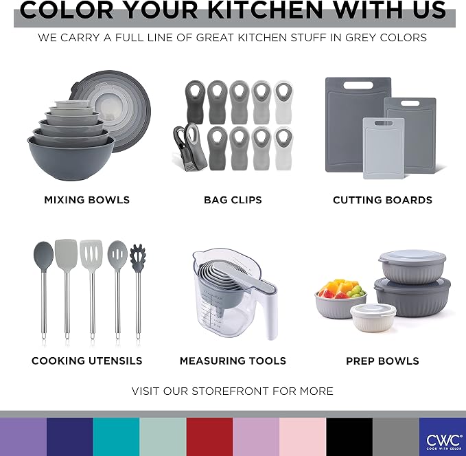 COOK WITH COLOR Prep Bowls with Lids- Wide and Deep Nesting Plastic Small Mixing Bowl Set with Lids, 12 Piece Set - Deep Bowls, Gray