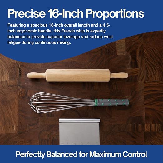 Vollrath 47093 Jacob's Pride 16" French Whip Whisk with Nylon Handle, Stainless Steel, NSF, Silver