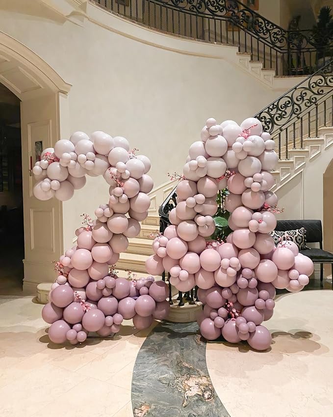 Dusty Pink Double Stuffed balloons Different Size 115Pcs 5/10/12/18 Inch Dusty Rose Matte Pink Balloons Garland Arch kit for Boho Birthday Baby Shower Bridal Shower Wedding Baptism Party