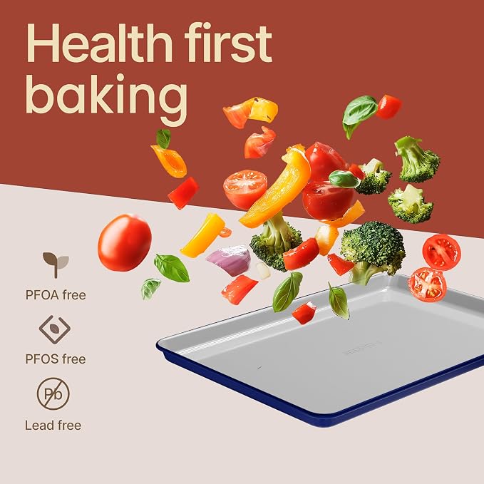 Bakken 8-Piece Ceramic Coated Bakeware Sets, Nonstick Aluminized Steel Pans with Muffin, Loaf, Cake, Roasting Pan, & Cooling Rack, Oven Safe Up To 500°F, Dishwasher Safe, BPA, PTFE & PFAS Free, Blue