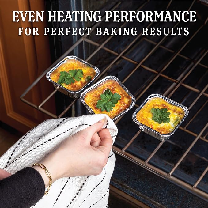 PLASTICPRO ''Disposable'' Mini Size 3'' X 3 X 2'' Inch Square Aluminum Tin Foil Baking Pans Bakeware - Cookware Perfect for Baking Cakes,Brownies,Bread, Meatloaf, Lasagna, Pack of 25
