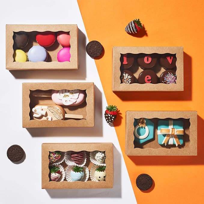 RomanticBaking 50 Pack Auto-Popup Cookies Boxes 7" x 4 3/8" x 1 1/2"Pastry Boxes Macaron Boxes Hot Chocolate Bombs Boxes Donut Boxes Brownies,Cakesicle Boxes
